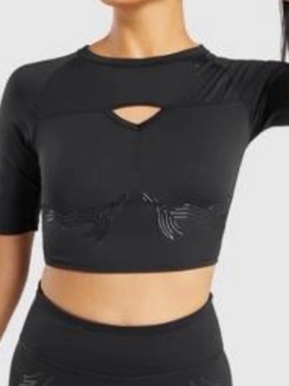 Gymshark Training Exo Ultra Crop Black Raised Jelly Open Back Top Keyhole Small